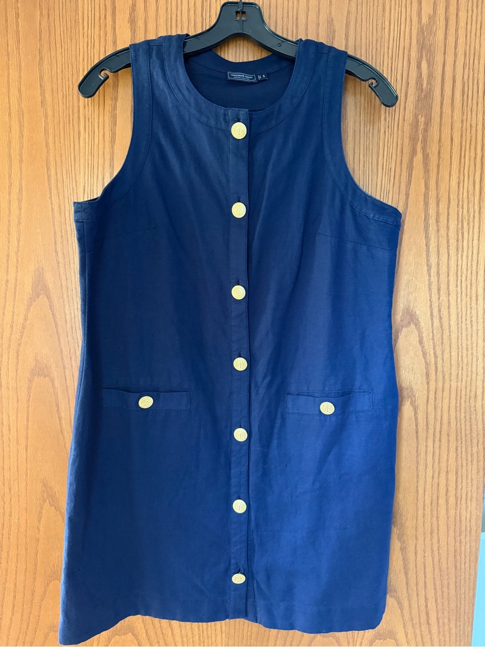 Vineyard Vines Navy Sleeveless Button-Front Linen Dress